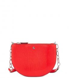 Ralph Lauren Red Embossed Sutton Small Crossbody