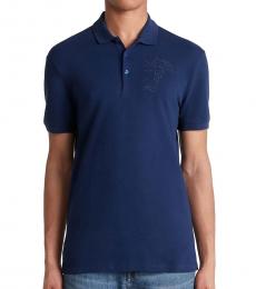 Versace Collection Blue Medusa Logo Embroidery Polo