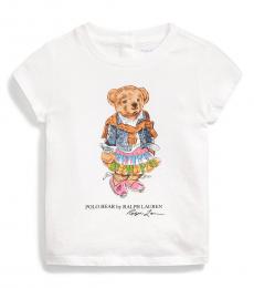 Ralph Lauren Baby Girls White Madras Bear T-Shirt