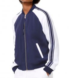 Michael Kors True Navy Striped-Sleeve Bomber Jacket