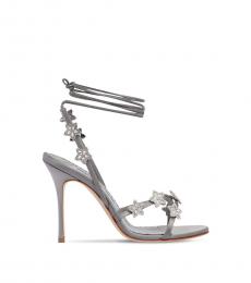 Grey Silver Strappy Jeweled Heels