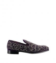 Purple Crystals Studded Loafers