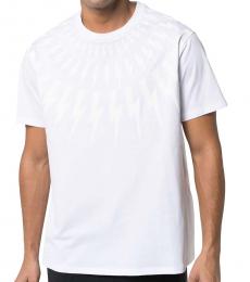 White Cotton Crewneck Fair Isle Thunderbolt T-Shirt