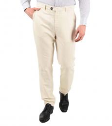 Brunello Cucinelli White Linen  Cotton Leisure Fit Pants