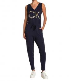 Navy Blue Branded Sleeveless Jumpsuit