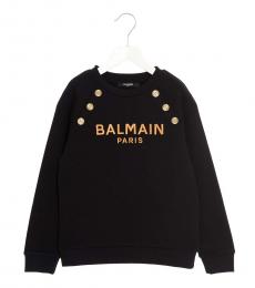 Balmain Girls Black Logo Embroidery Sweatshirt