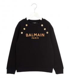 Balmain Girls Black Logo Embroidery Sweatshirt