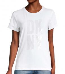 DKNY White Sequin Logo T-Shirt