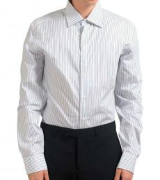 Salvatore Ferragamo White Striped Long Sleeve Dress Shirt