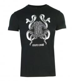 Roberto Cavalli Black Mirrored Snake Logo T-Shirt