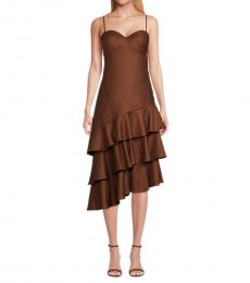 BCBGMaxazria Dark Brown Asymmetric Ruffle Dress