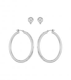 Vince Camuto Silver Stud & Crystal Hoop Earrings Set