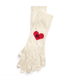 Ralph Lauren Cream Cable-Knit Gloves