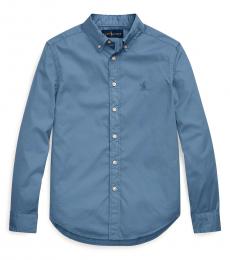 Ralph Lauren Boys Fall Blue Garment-Dyed Twill Shirt