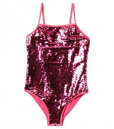 Juicy Couture Girls Pink Sequins One-Piece Swimsuit