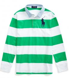 Ralph Lauren Boys Golf Green/White Striped Rugby Polo