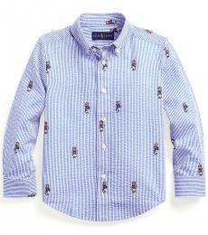 Ralph Lauren Little Boys Blue Boating Bear Seersucker Shirt