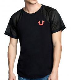 Black Raglan Mesh Sleeve T-Shirt
