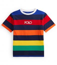 Ralph Lauren Boys Rainbow Stripe-Navy Logo T-shirt