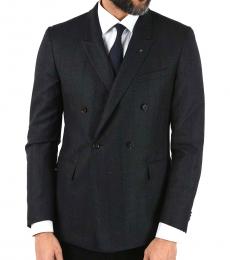 Dark Grey   Wool Checked Reset Double Breasted Blazer