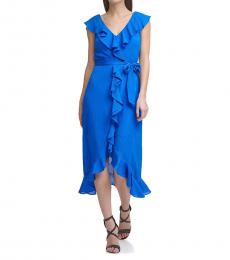 Royal Blue Midi Faux Wrap Dress