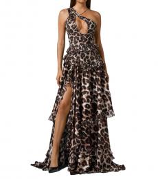 Philipp Plein Brown One Shoulder Long Dress