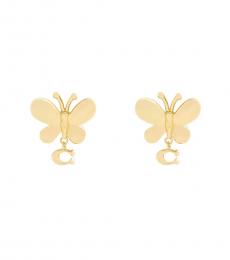Coach Golden Butterfly Signature Stud Earrings 