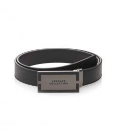 Versace Collection Black Textured Logo Buckle Belt