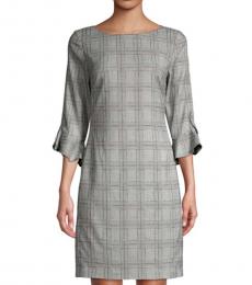 Karl Lagerfeld Black Plaid Tulip-Sleeve Sheath Dress