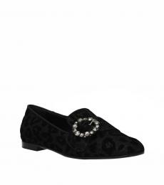 Dolce & Gabbana Black Rhinestone Brooch Loafers
