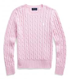 Ralph Lauren Girls Carmel Pink Cable-Knit Sweater