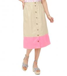Khaki Colorblock Midi Skirt