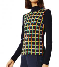 Tory Burch Navy Blue Ribbed Turtleneck Pullover