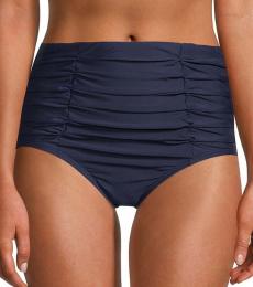 DKNY Navy Blue Pleated High-Waist Bikini Bottom