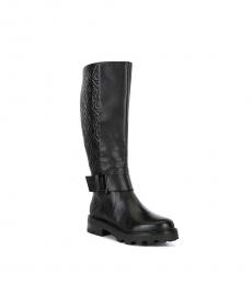 Karl Lagerfeld Black Leather Lug Sole Tall Boots