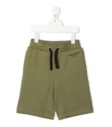 Balmain Boys Khaki Green Cotton Shorts
