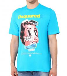 Dsquared2 Light Blue Printed Slouch Fit T-Shirt