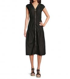 Michael Kors Black Sleeveless Zip Front Midi Dress