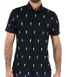 Neil Barrett Dark Blue Short Sleeve Slim Fit Shirt