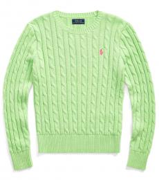 Ralph Lauren Girls Key Lime Cable-Knit Sweater