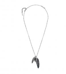 Antique silver Plumes Long Figaro Necklace