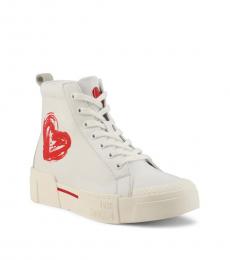 White Heart Printed High Top Sneakers