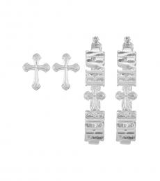 True Religion Silver Cross Studs & Logo Hoop Earrings