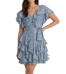 Ralph Lauren Blue V-Neck Printed Floral Dress