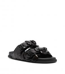 Valentino Garavani Black Rose Leather Sandals