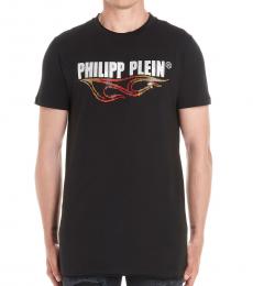 Philipp Plein Black Shimmer Flame Logo T-Shirt