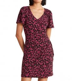 Michael Kors Dark Pink Printed Faux Wrap Dress