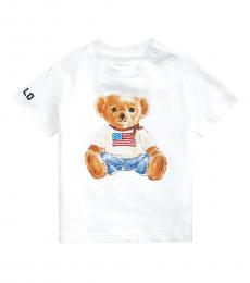 Ralph Lauren Baby Boys White Flag Bear T-Shirt