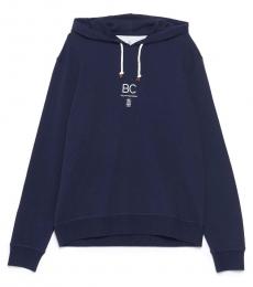 Brunello Cucinelli Navy Blue Logo Hoodie Sweatshirt