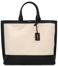 Saint Laurent Black & White Cabas Toile Large Tote